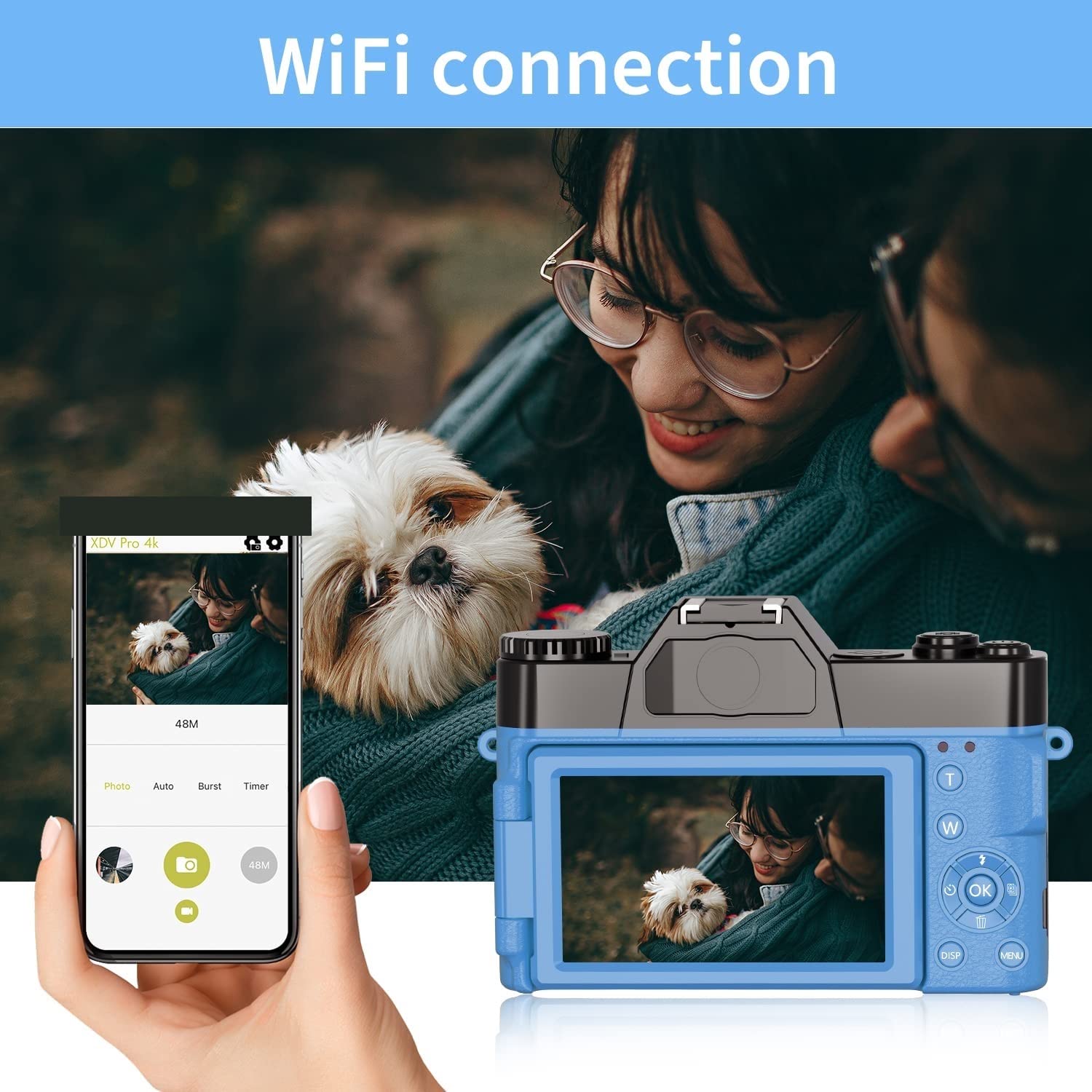 Fotocamera digitale, Fotocamere per la fotografia, Flip Screen 48MP Digital Selfie Camera Wide Angle 4K Vlog Videocamera Zoom 16X Fotocamera for principianti Fotografia Regalo for BAMBINI Portatile pe