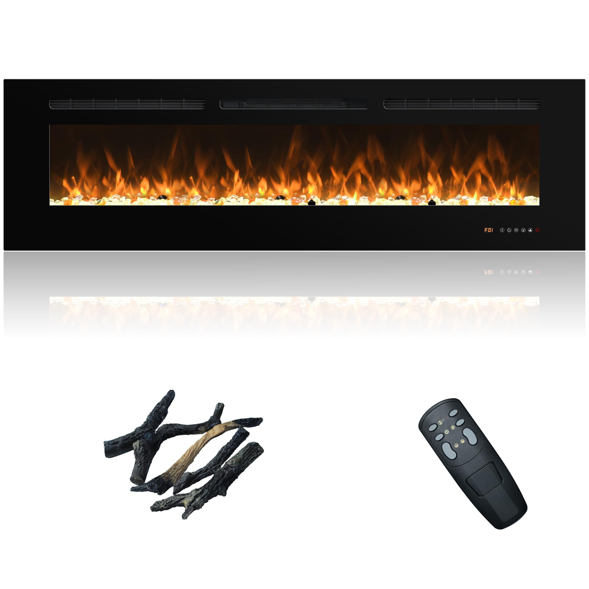 Elektrokamin Wandmontage, 13 Farbmodi LED flammeneffekt, 152 cm Kamin Heizung Glas-Touchscreen und Fernbedienung,1500W(60")