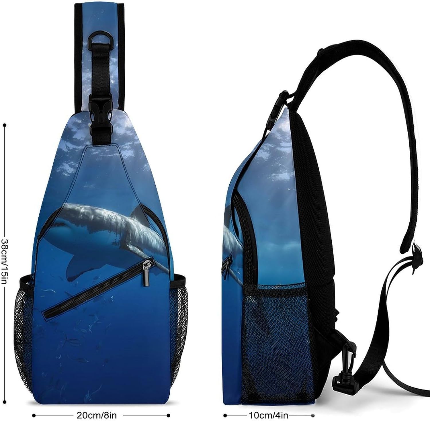 Shark Men Crossbody Sling Backpack Chest Bag | Travel Fanny Pack,Hiking Daypack,Print Shoulder Bags