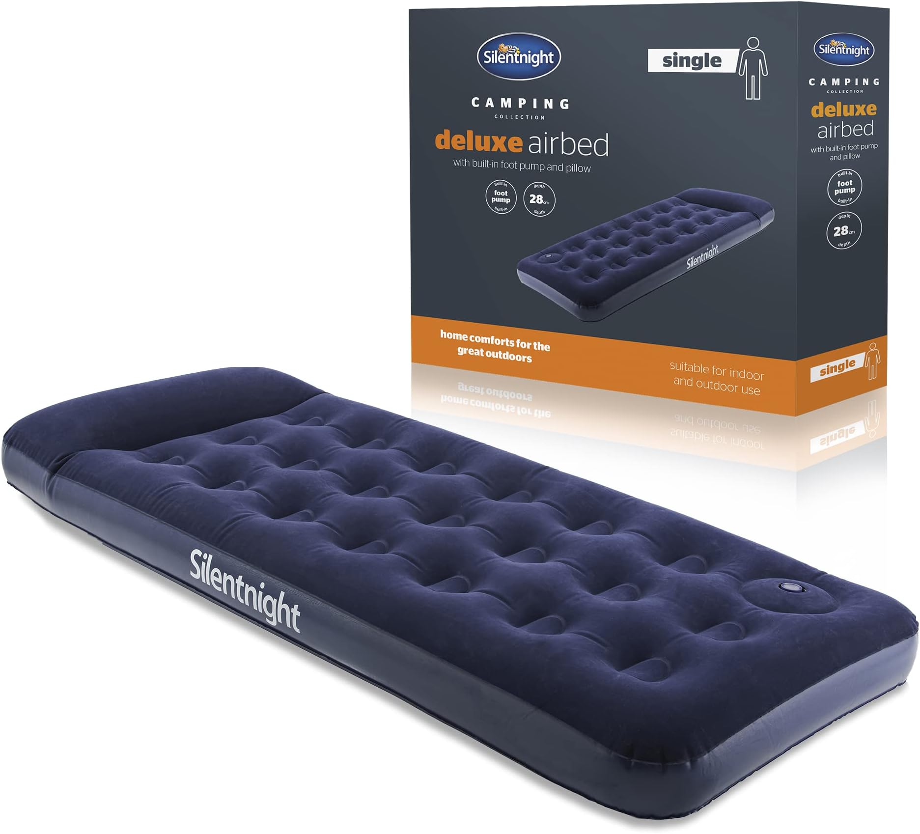 Silentnight Deluxe Airbed Single Air Mattress with Builtin Foot Pump