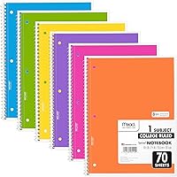 Mead Spiral Notebooks 6 Pack, College Ruled 1-Subject, 70 Sheets Each, Perforated 3-Hole Punched, Assorted Bright Colors