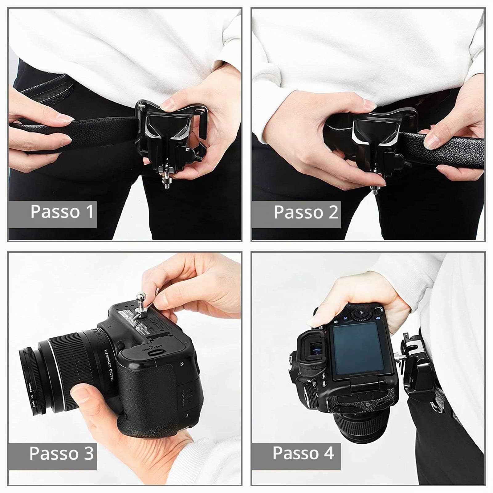 2pcs metallo fotocamera cintura cintura supporto fotocamera clip da cintura caricamento rapido per fotocamera DSLR filettatura 1/4 pollici 110x85mm capacità portante 20 kg nero