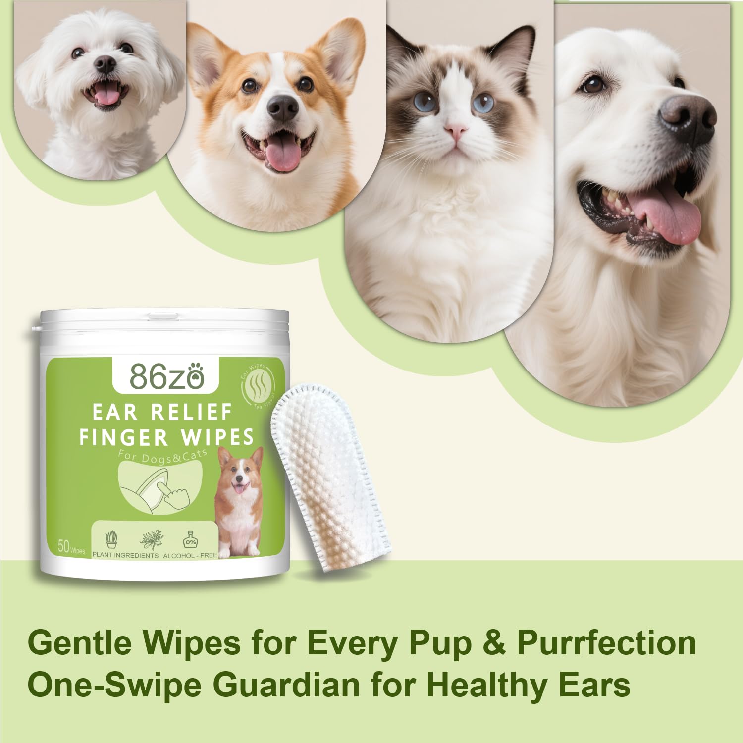 Dog Ear Finger Wipes for Dogs & Cats, Thicker Dog Ear Cat Ear Cleaner Wipes, Dog Ear Infection Relief to Relieve Ear Itching, Remove Ear Wax, Dirt, Smelly - Fresh Green Tea Scent - image 7