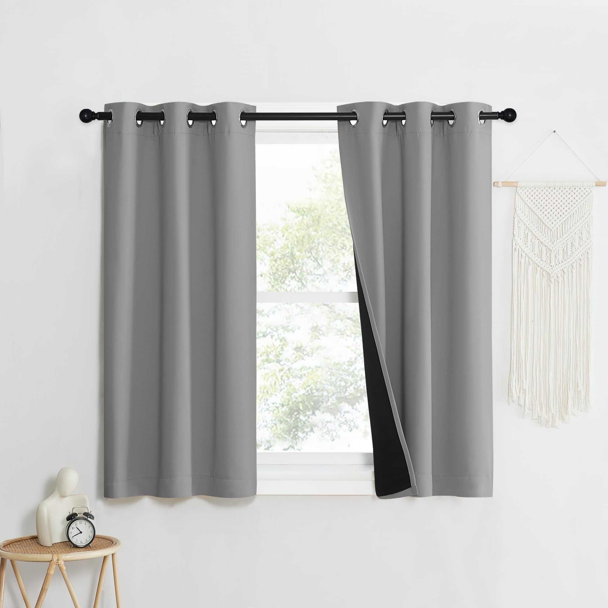 NICETOWN Full Shade Curtain Panels, Pair of Energy Smart &amp; Noise Blocking Out Blackout Drapes for Dining Room Window, Thermal Insulated Guest Room Lined Window Dressing(Silver Grey, 37 x 40 inch)