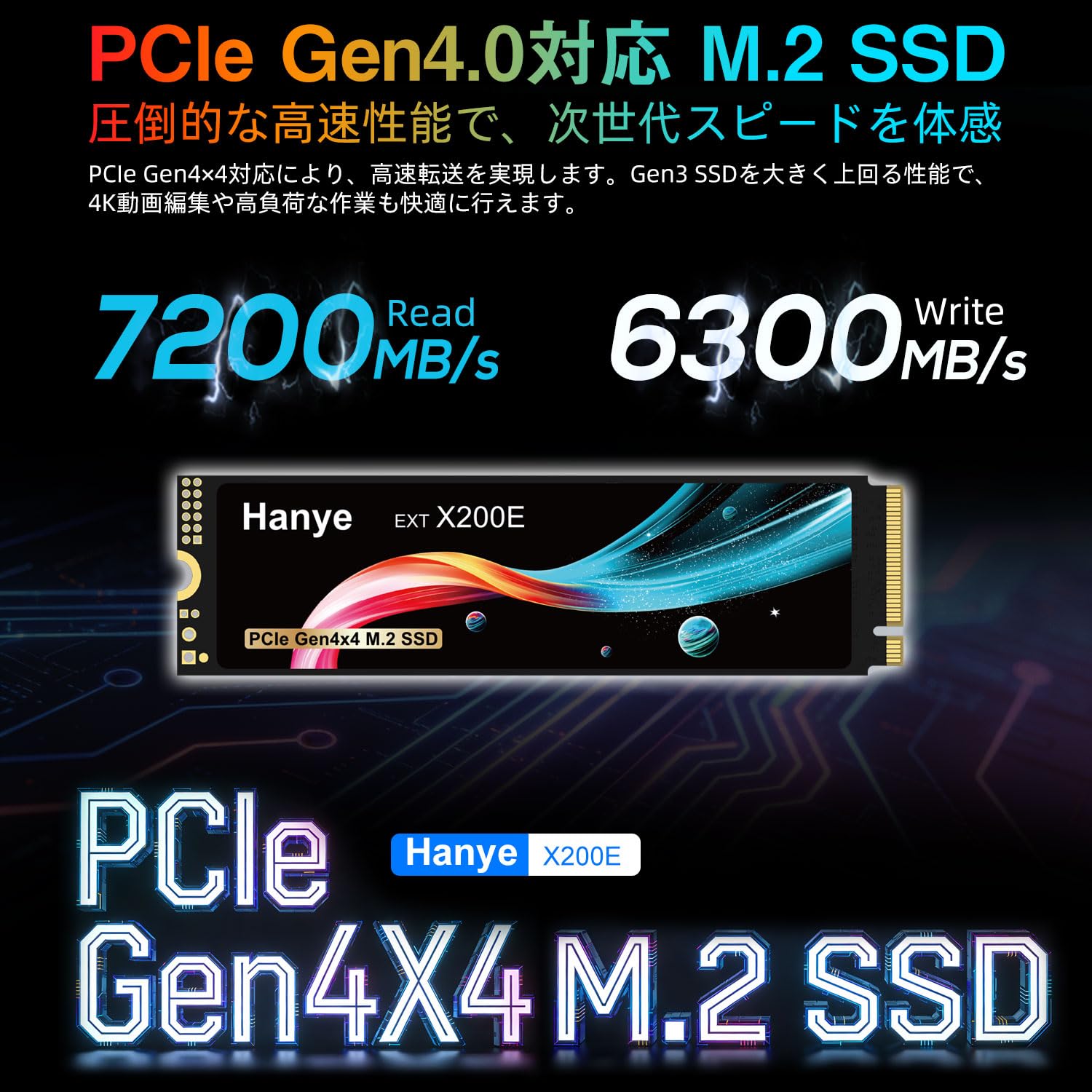 Hanye SSD 4TB PCIe Gen4x4 NVMe M.2 嘉年華 HE80-4TGHS 4096GB 7400MB 