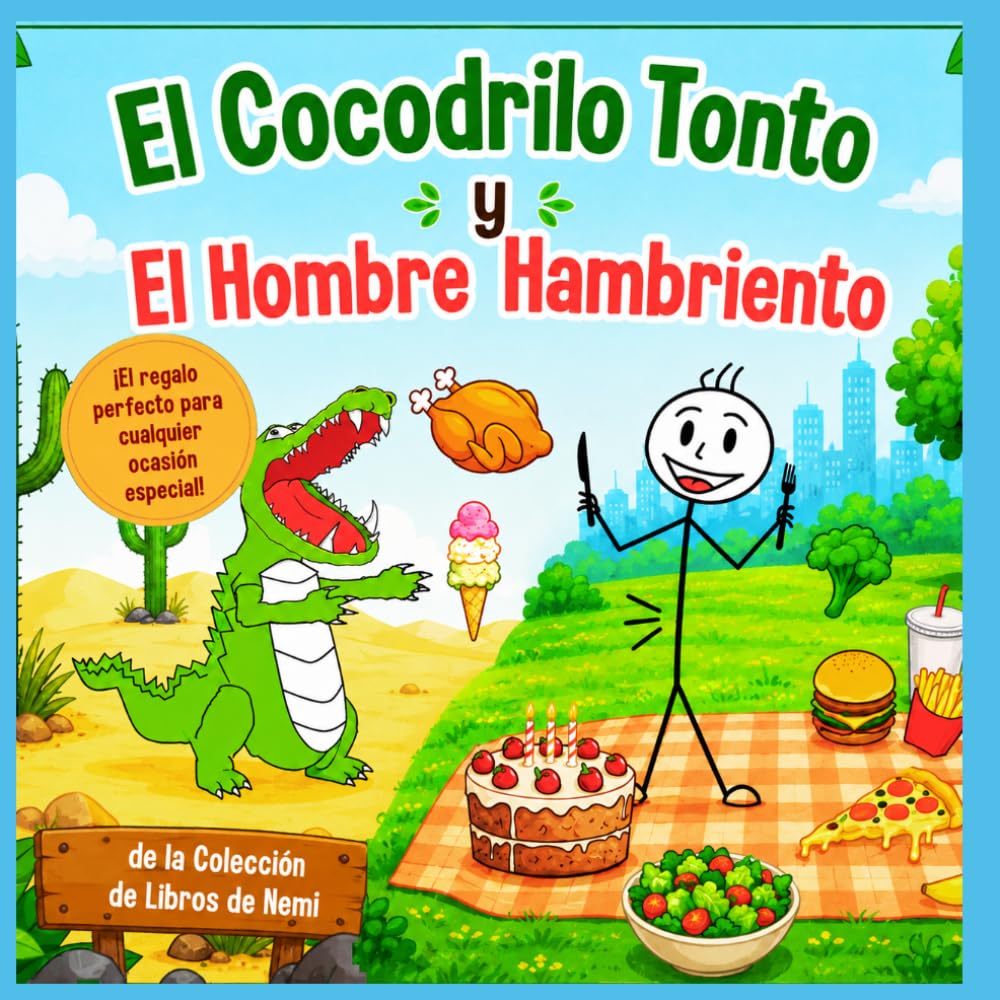 El Cocodrilo Tonto y el Hombre Hambriento: Un divertido libro ilustrado para niños sobre un cocodrilo olvidadizo y un hombre muy hambriento. (Nemi's Book Collection)
