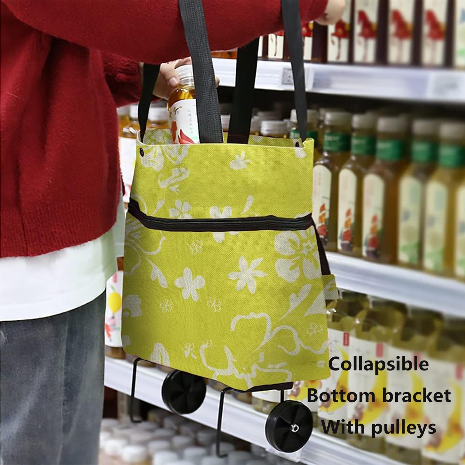 Chariot De Courses Pliable, Sac D'épicerie à roulettes Panier avec roulettes, Polyvalent Chariot De Courses, Imperméable, RéUtilisable, pour Le Camping, Courts Voyages, Voyages, Shopping (Vert
