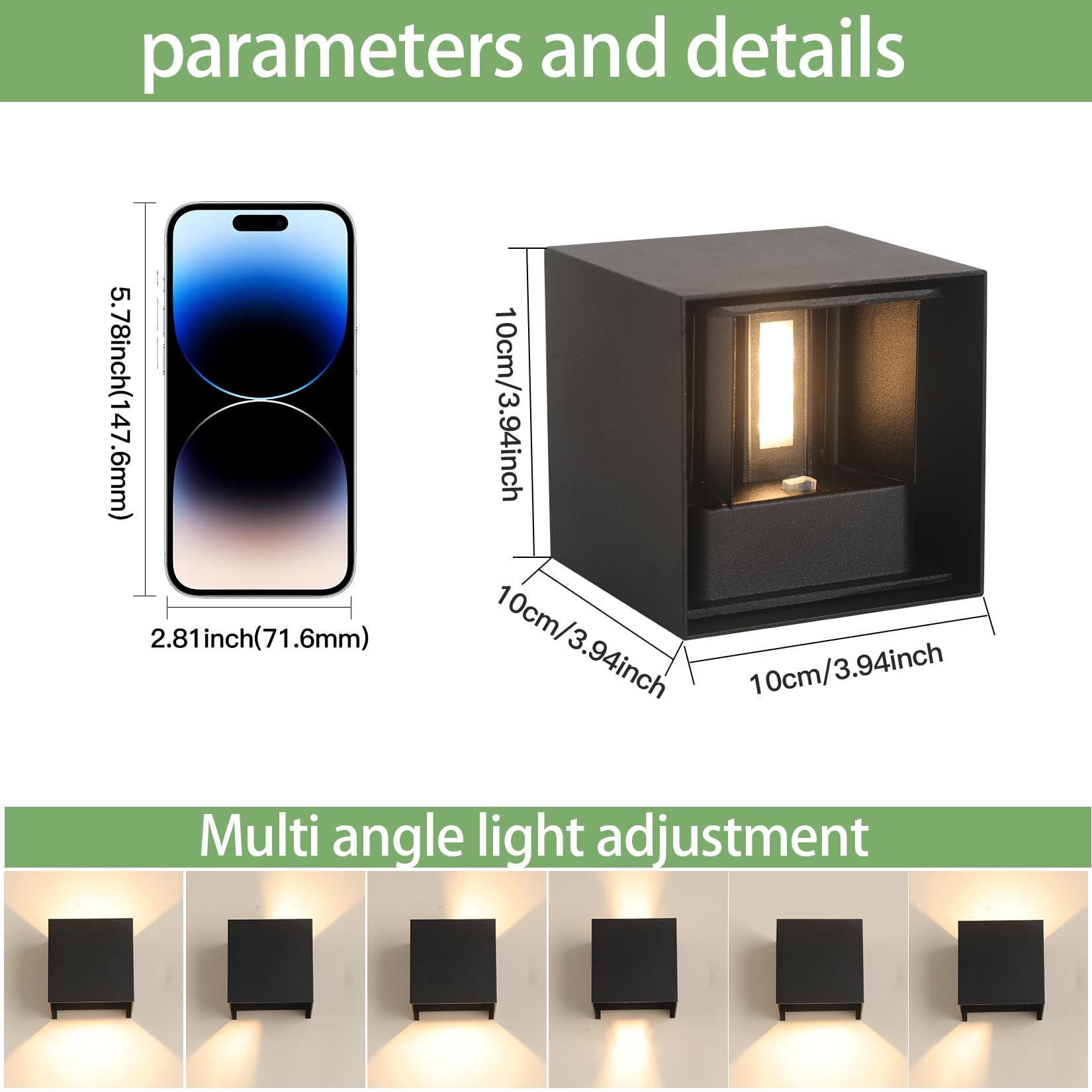 Lampada da parete LED da 6W per interni/esterni, 4000K, IP65 Applique da esterno da parete UP Down,lampada da parete per interni con angolo di emissione regolabile bianco naturale, antracite, 4 pezzi