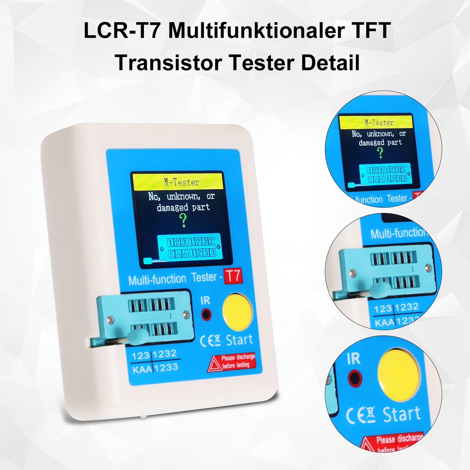 LCR-T7 Testeur de transistors avec écran couleur TFT AYWHP LCR-TC7 Mètre de transistor pour diodes, triodes, condensateurs, NPN, PNP, MOSFET IR