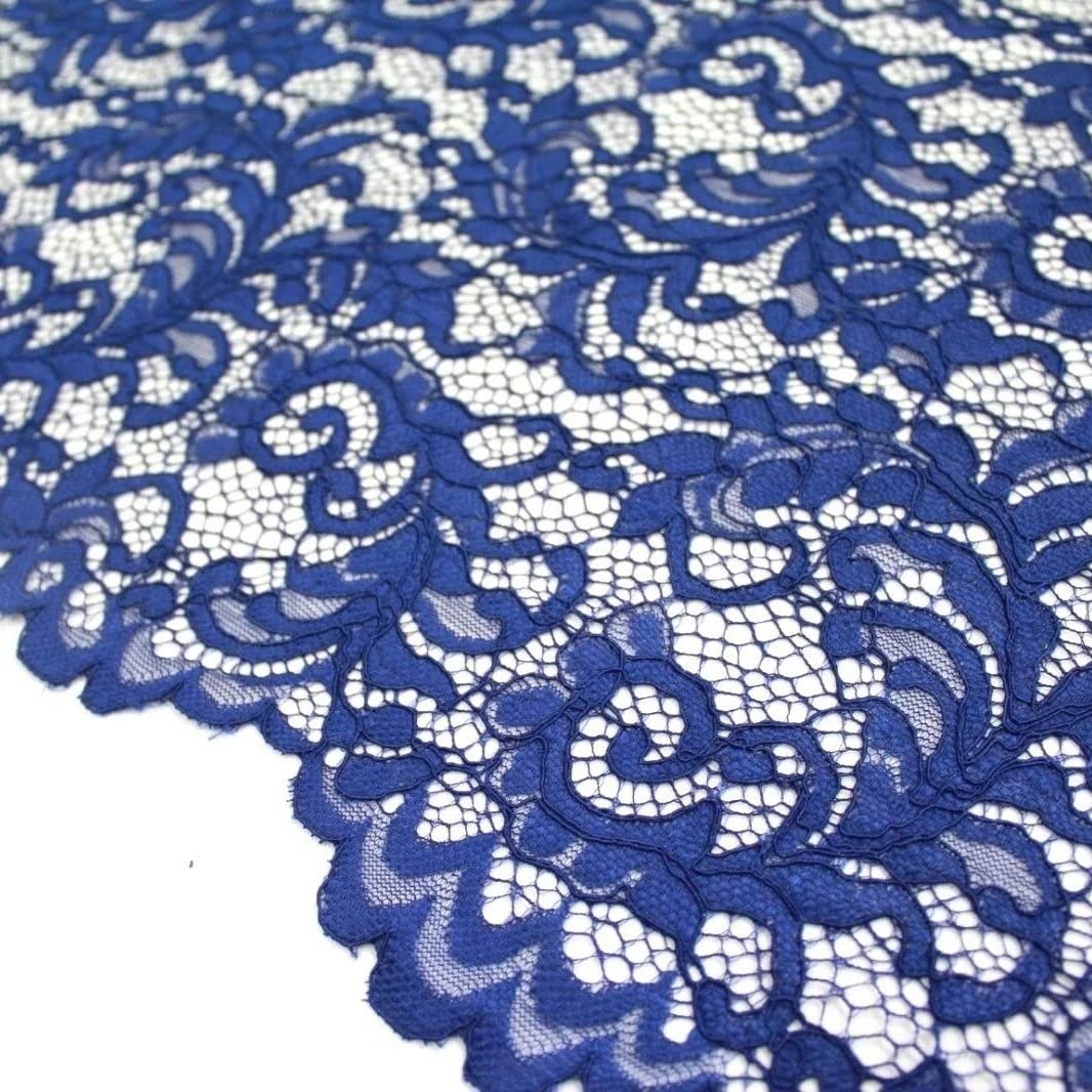 Rachel Corded Lace Fabric 60" Wide Soft Embroidery On Net Perfect for Bridal Dress Clothing Wedding | The Fabric Guys (Royal Blue)