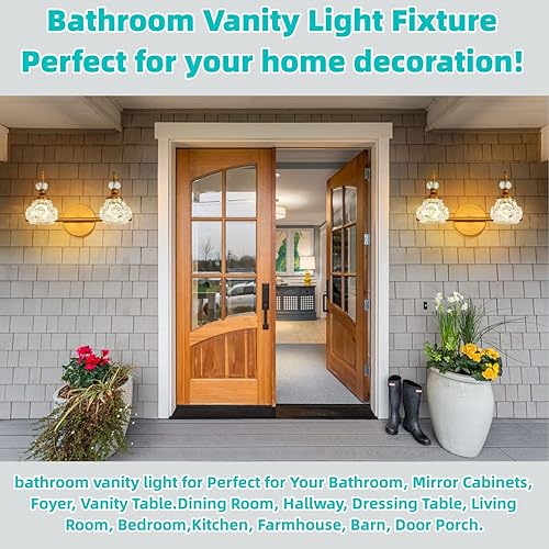 Miniatura 3 de Gold Bathroom Vanity Light Fixture, 2-Light Vintage Crystal Wall Light, Vintage Gold Wall Light, Exquisite Crystal Glass Iampshade, Vintage Wall
