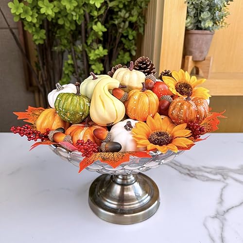 Miniatura 9 de Winlyn 30 calabazas artificiales de cosecha rústica, calabazas, calabazas decorativas de otoño, calabazas de espuma falsas, fiesta de otoño, Acción