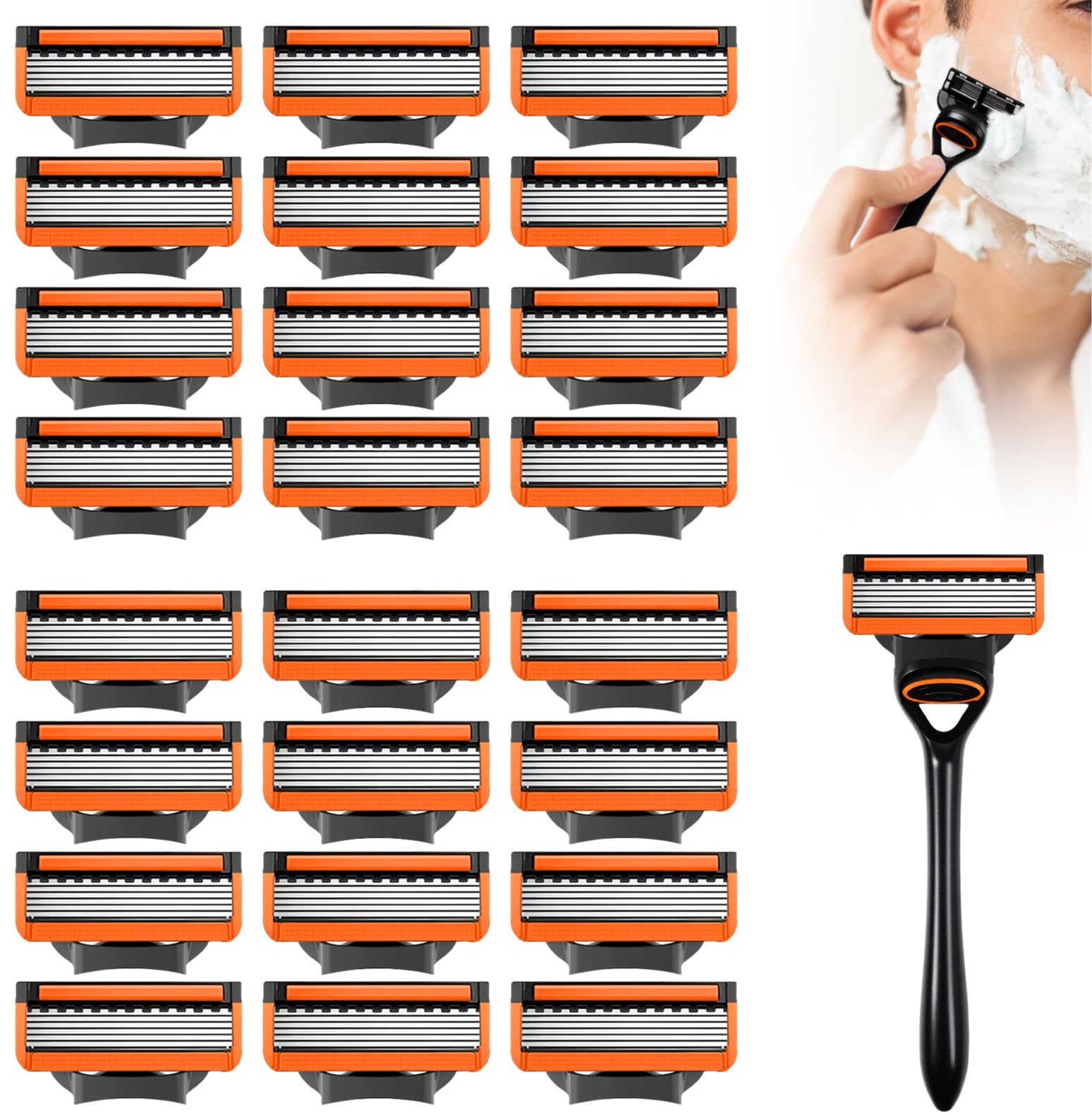 Pack De 24 Recharges De Rasoir F-usion5 Pour Hommes, 1 Réutilisable Manche + 24 Cartouches De Recharge pour Tailler, Pour Un Rasage Manuel Efficace
