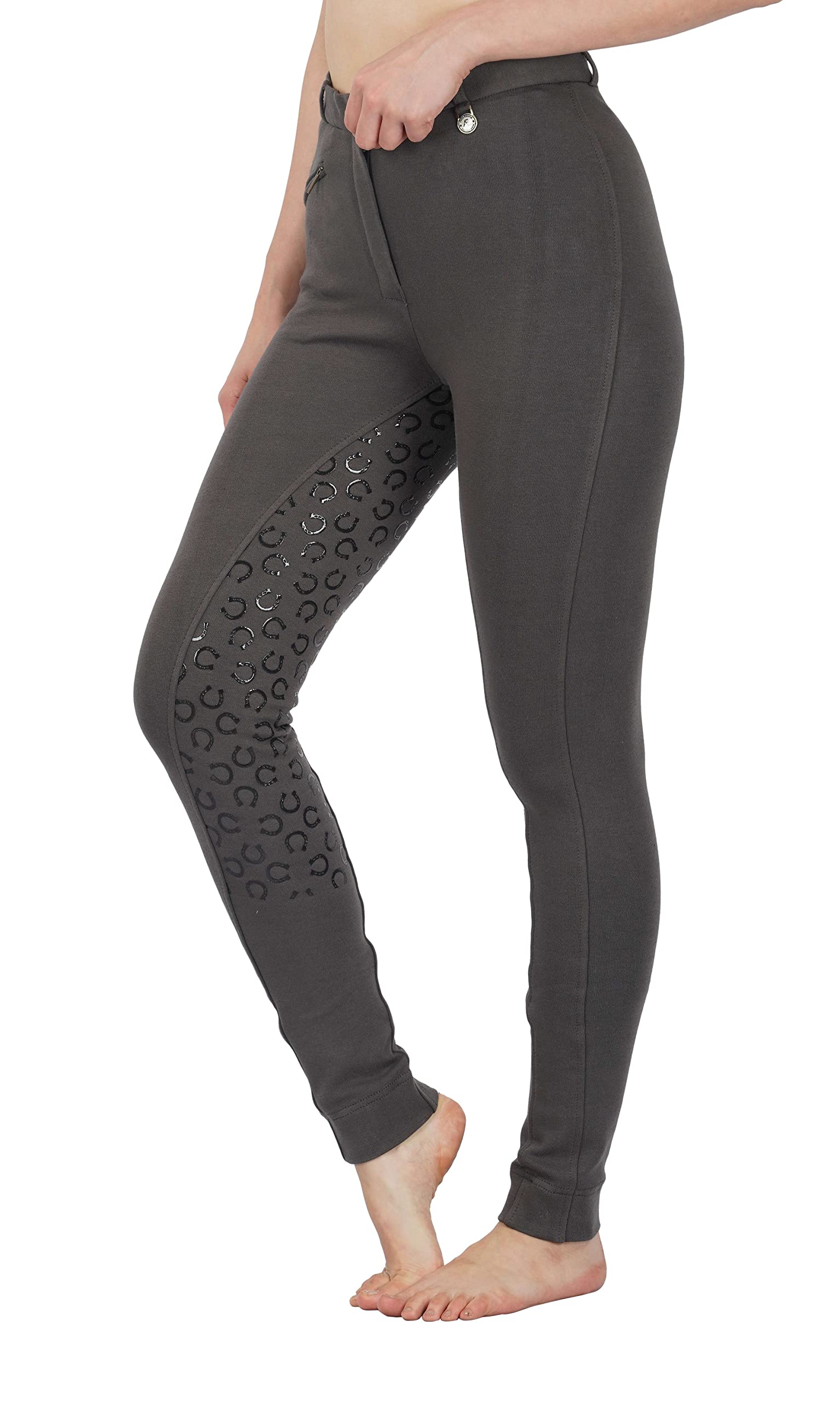Women's Cotton/Lycra Soft Stretchy Silicon Jodhpurs JODS with Zip Pocket Ladies Knee Patch Equestrian Pants Full Seat 4 Way Stretch Jodhpurs Pant