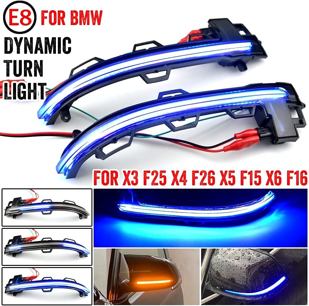 2pcs Dynamic Sequential Blink Compatible with B-MW X3 X4 X5 X6 F25 LCI F26 F15 F16 LED Side Mirror Turn Signal Light Assembly-Blue+Yellow