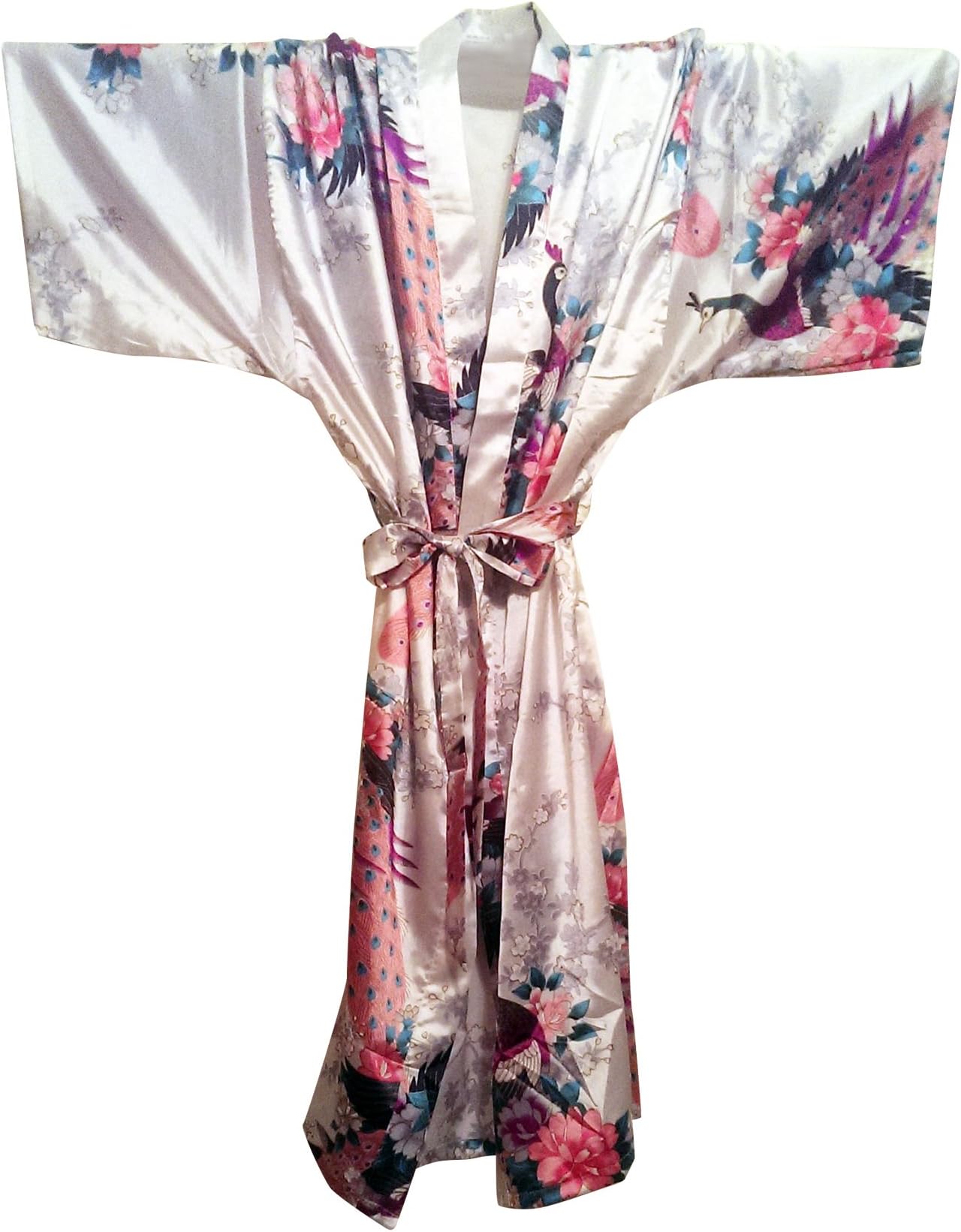 Luxurious Chinese Kimono Style Robe for Women Silky Soft White with Pattern