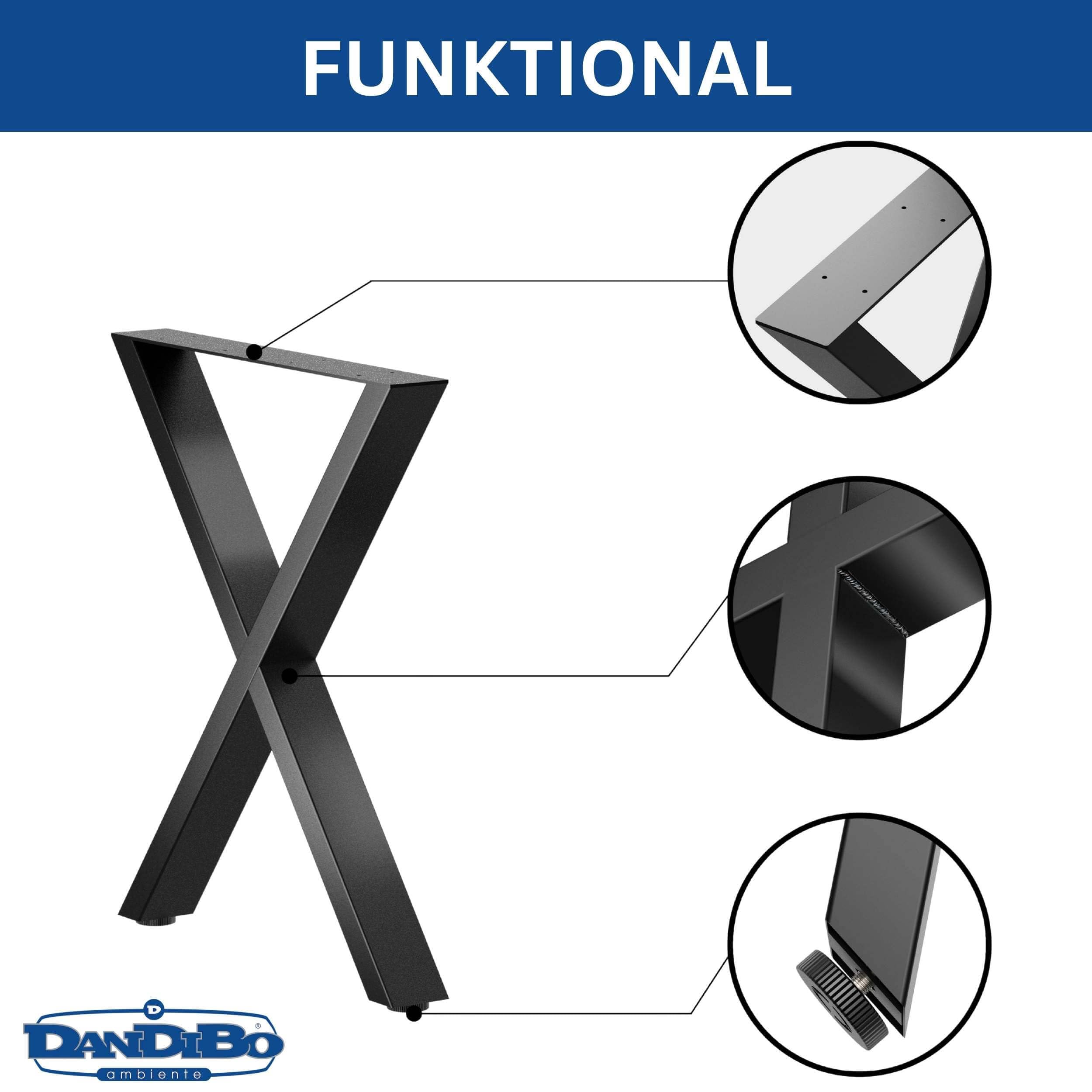 DanDiBo 2 patas de mesa de metal negro, 60 x 72 cm, altura regulable, patas para muebles, patas de mesa, patas de mesa de comedor
