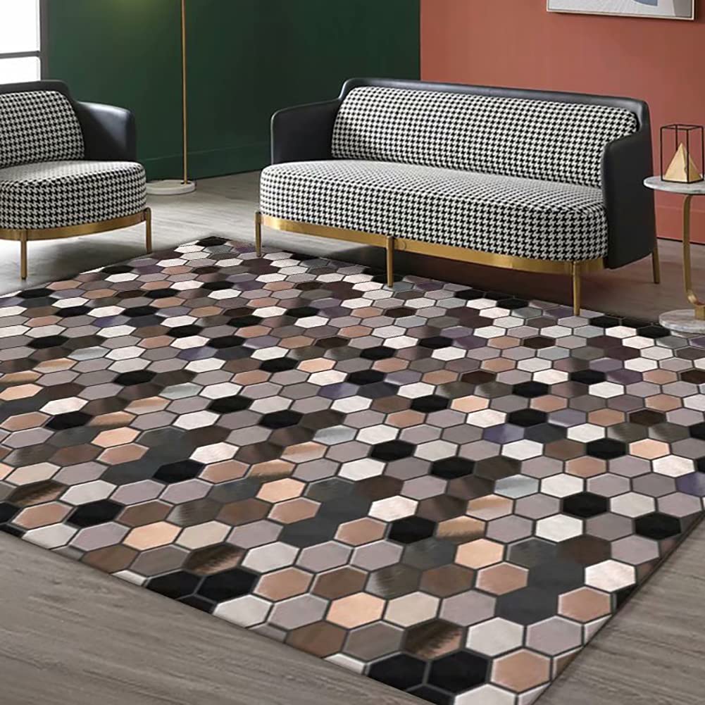 Tapis shaggy pour salon et chambre à coucher - Motif géométrique moderne rétro patchwork - Idéal pour couloir, table de chevet et bureau