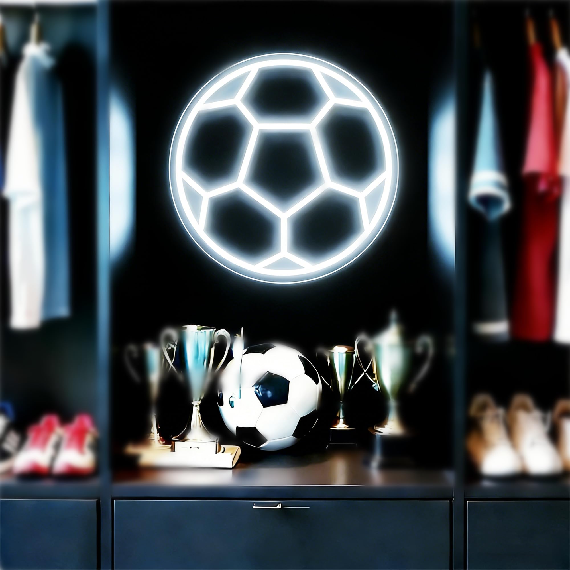 HFHungkeong Soccer Led Neon Sign Dimmable World Cup Football Game Neon Light with 1Pc Hanging Chain and Dimmer,Soccer Themed Gifts Light Sign for Man Cave,Fan,Adult,Bedroom,Club Decoration,12Inch