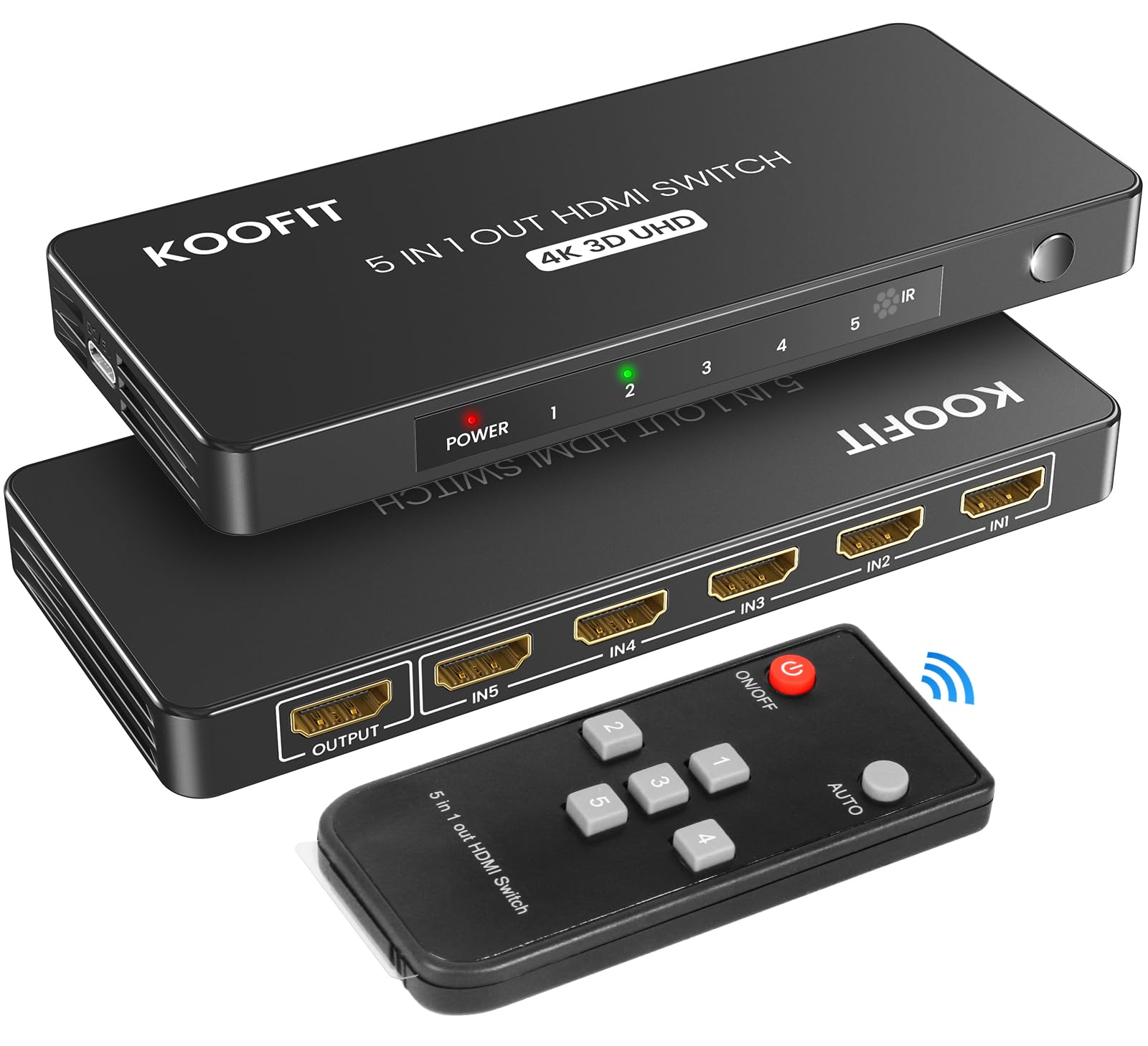 Sdoppiatore HDMI 5 in 1 Automatico Multiconnettore 4K con Telecomando, Commutatore HDMI 5 Porte Supporta 4K 3D UHD per PS5, PS4, PS3, DVD, Blu-ray, Xbox, PC, TV