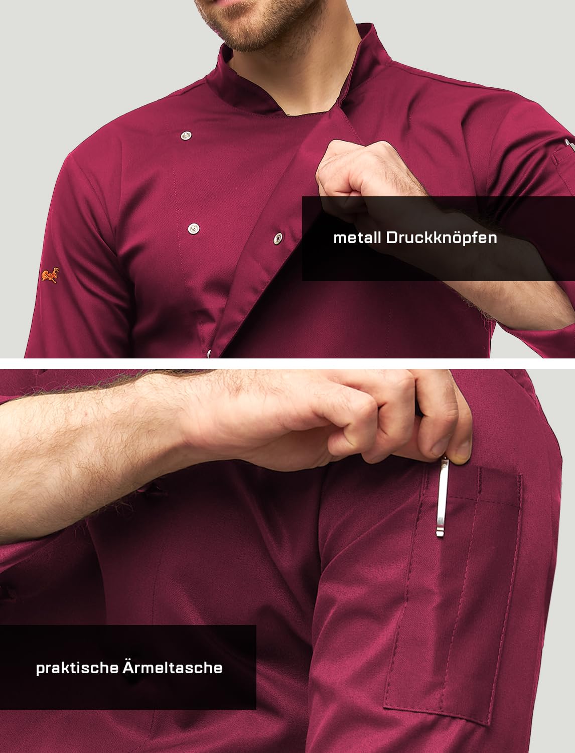 strongAnt Chaqueta de Chef de Manga Larga para Hombre, con Botones de Bola, Uniforme de Chef Ajustado, Chaqueta de Panadero