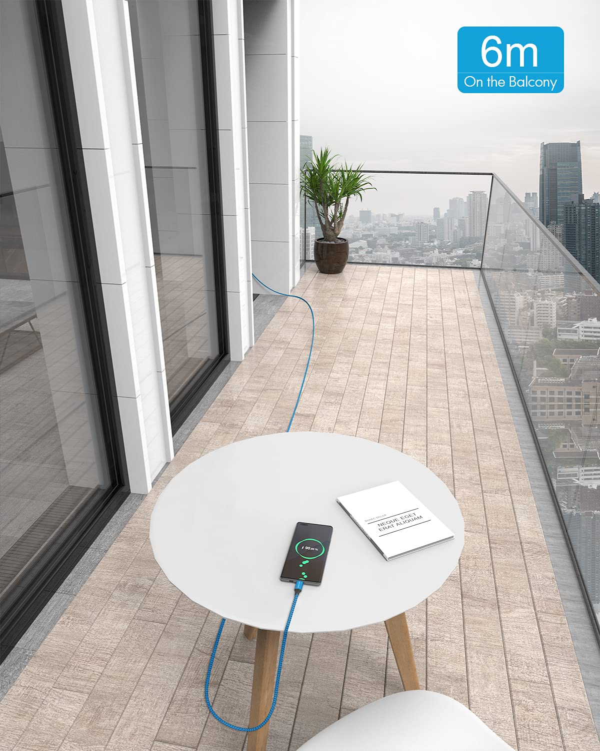 Baiwwa Extra Lungo Cavo USB C, 6m USB A a USB C Ricarica Rapida Nylon Intrecciato Cavi per Samsung Galaxy S20 S10 S9 S8 S21 S23 Plus, Galaxy Tab, Pixel, iPad, Notebook, e più USB Tipo C -Blu