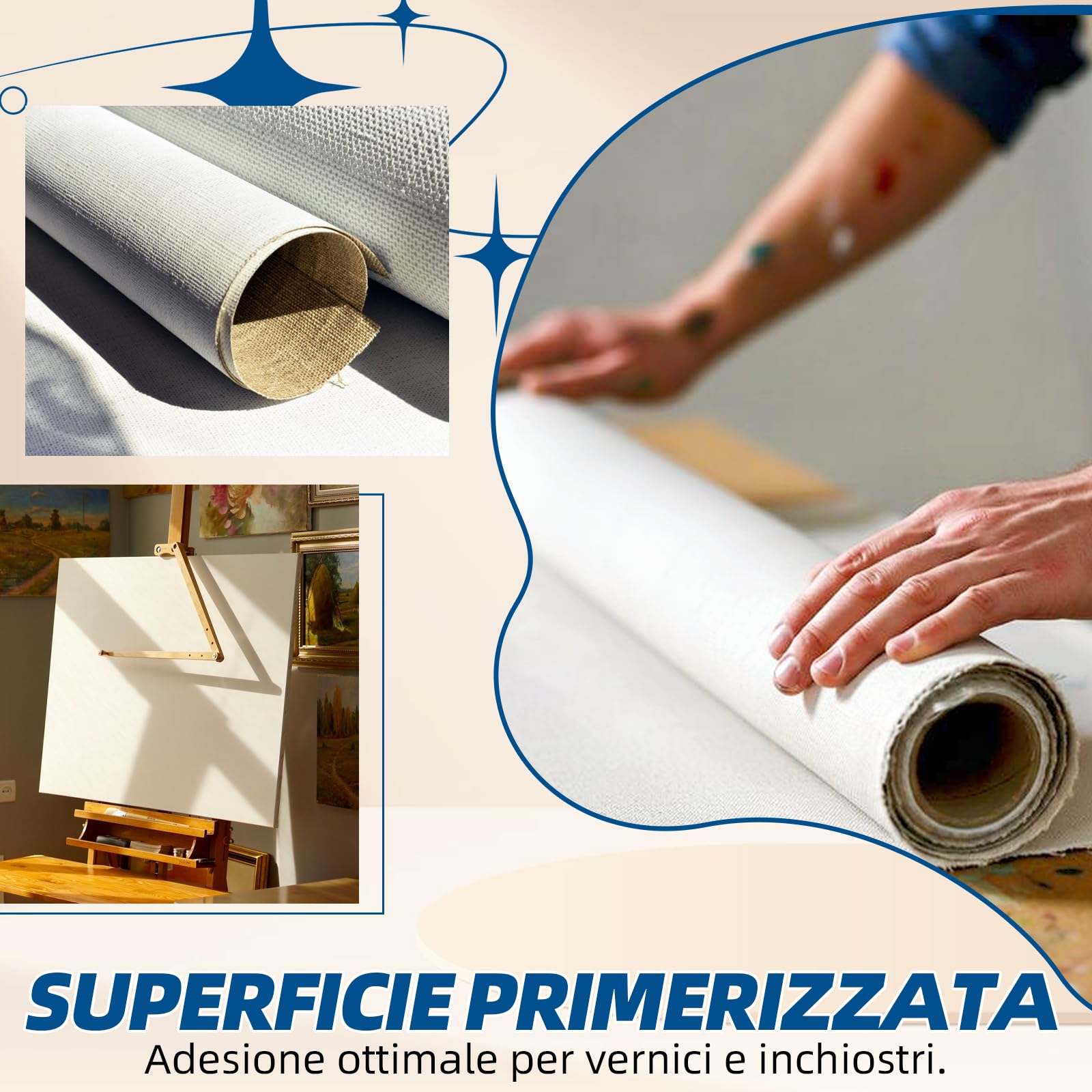 Rotolo di tela in puro cotone, 280 g/m², tela pesante per stampa a colori ad alta definizione, adatto per pittura acrilica, a olio e a getto d'inchiostro. (100 cm x 10 m)