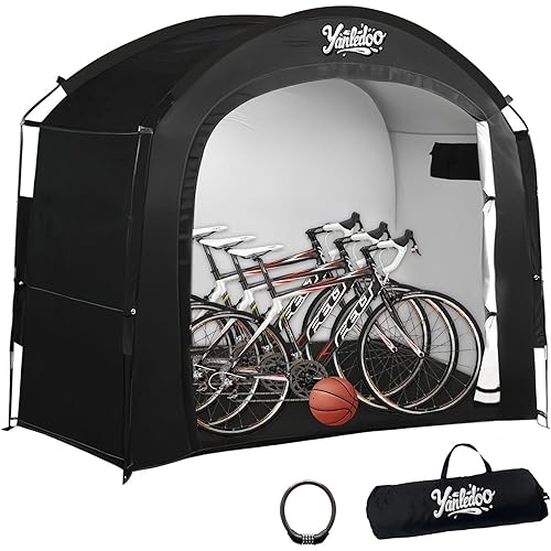 Bike Storage Tent, Outdoor Shed with Thick Waterproof Fabric, 30% More Top Space, Fits 2/3/4/5 Bikes or Tricycles, Easy Setup, Portable Cover for Garden Tools & Motorcycles