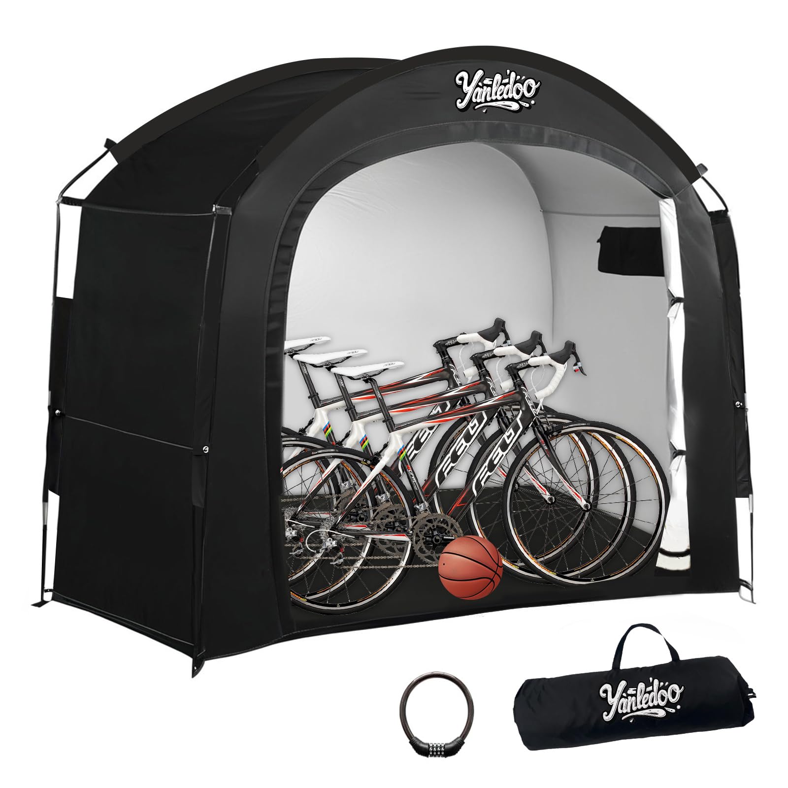Bike Storage Tent, Outdoor Shed with Thick Waterproof Fabric, 30% More Top Space, Fits 2/3/4/5 Bikes or Tricycles, Easy Setup, Portable Cover for Garden Tools & Motorcycles