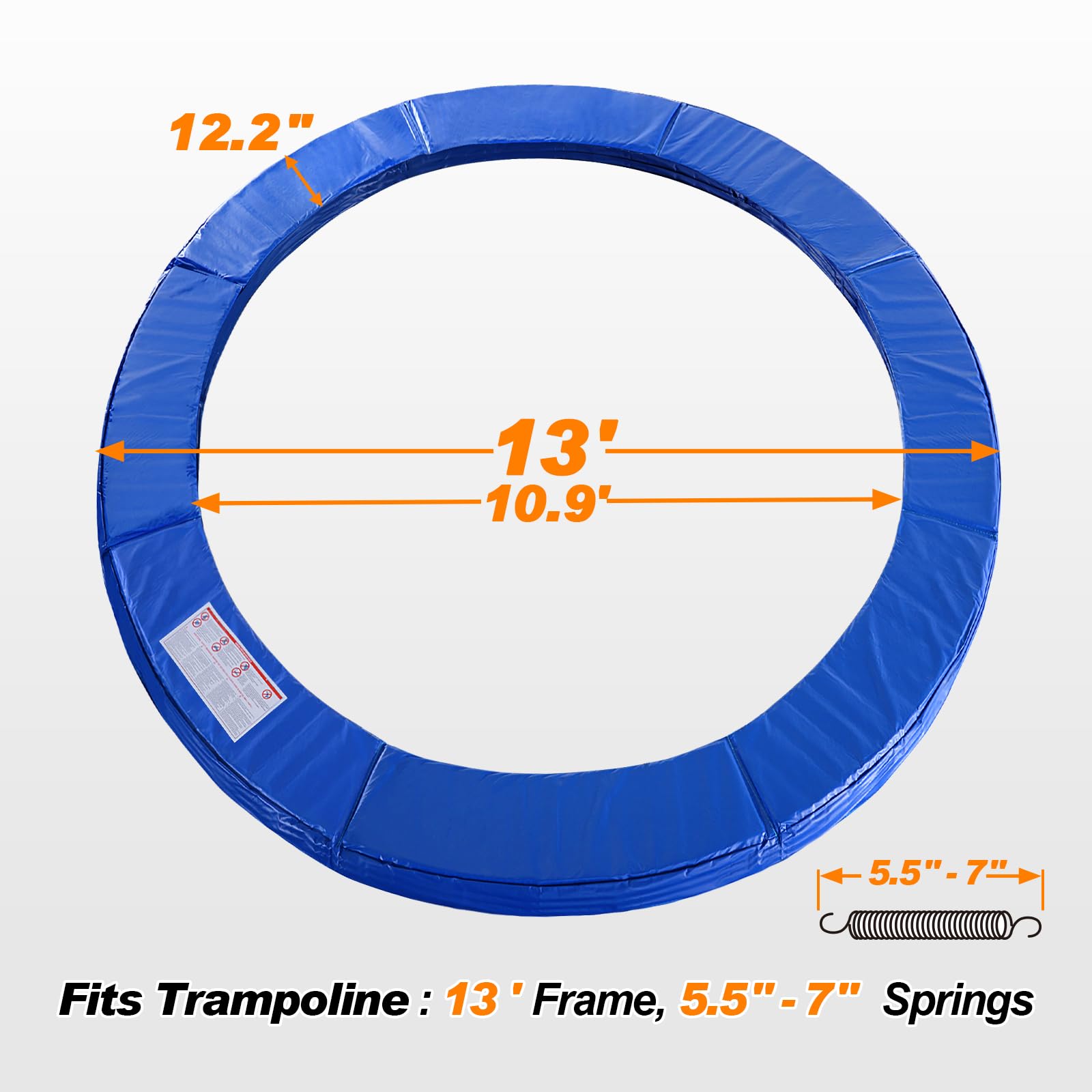 ExacMe Replacement Trampoline Pad Safety Round Spring Cover, No Slots (Blue, 13 Foot)