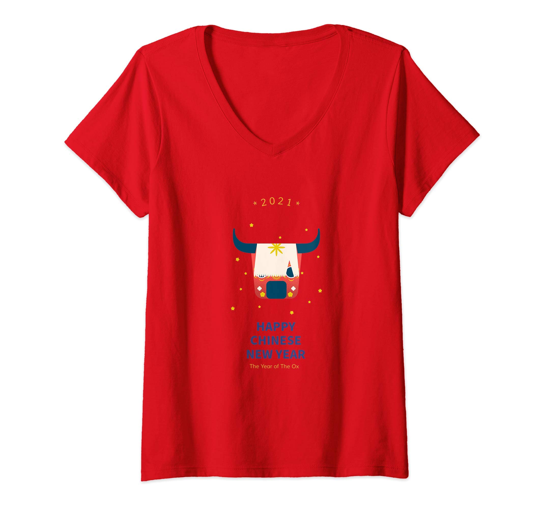 Womens Traditional Chinese New Year of the Ox V-Neck T-Shirt