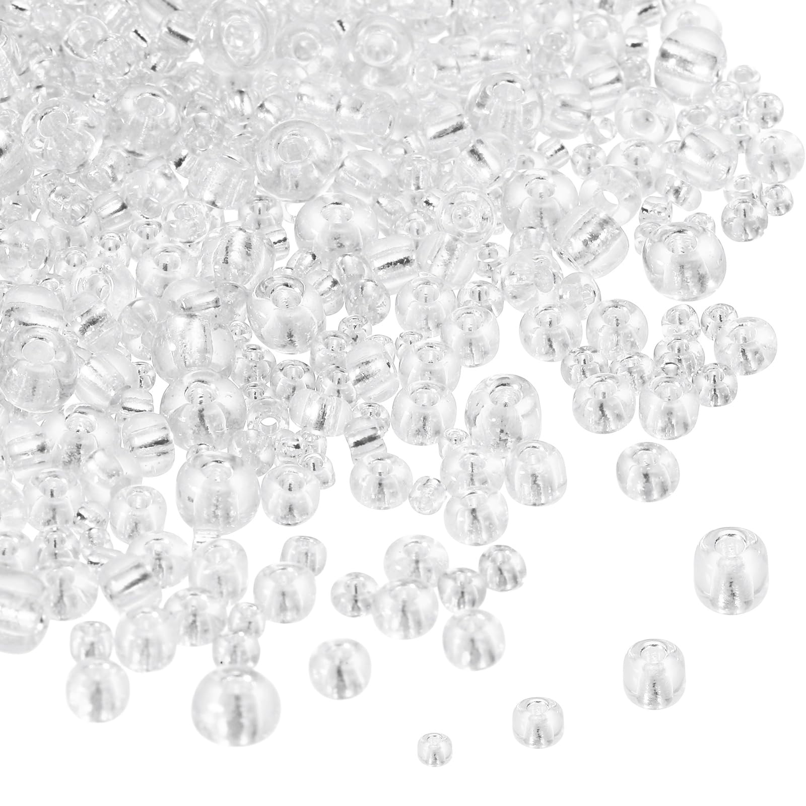sourcing map 2848pcs Iridescent Glass Seed Beads 1.5/2/3/4mm Acrylic Round Bugle Beads for DIY Jewelry Craft Plants Making Fabric Felt Ornaments, Clear White โ image 1