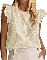 KIRUNDO Women's Summer 2026 Boho Lace Embroidered Ruffle Cap Sleeve Blouse - Floral Tops for Cruise Vacation Outfits