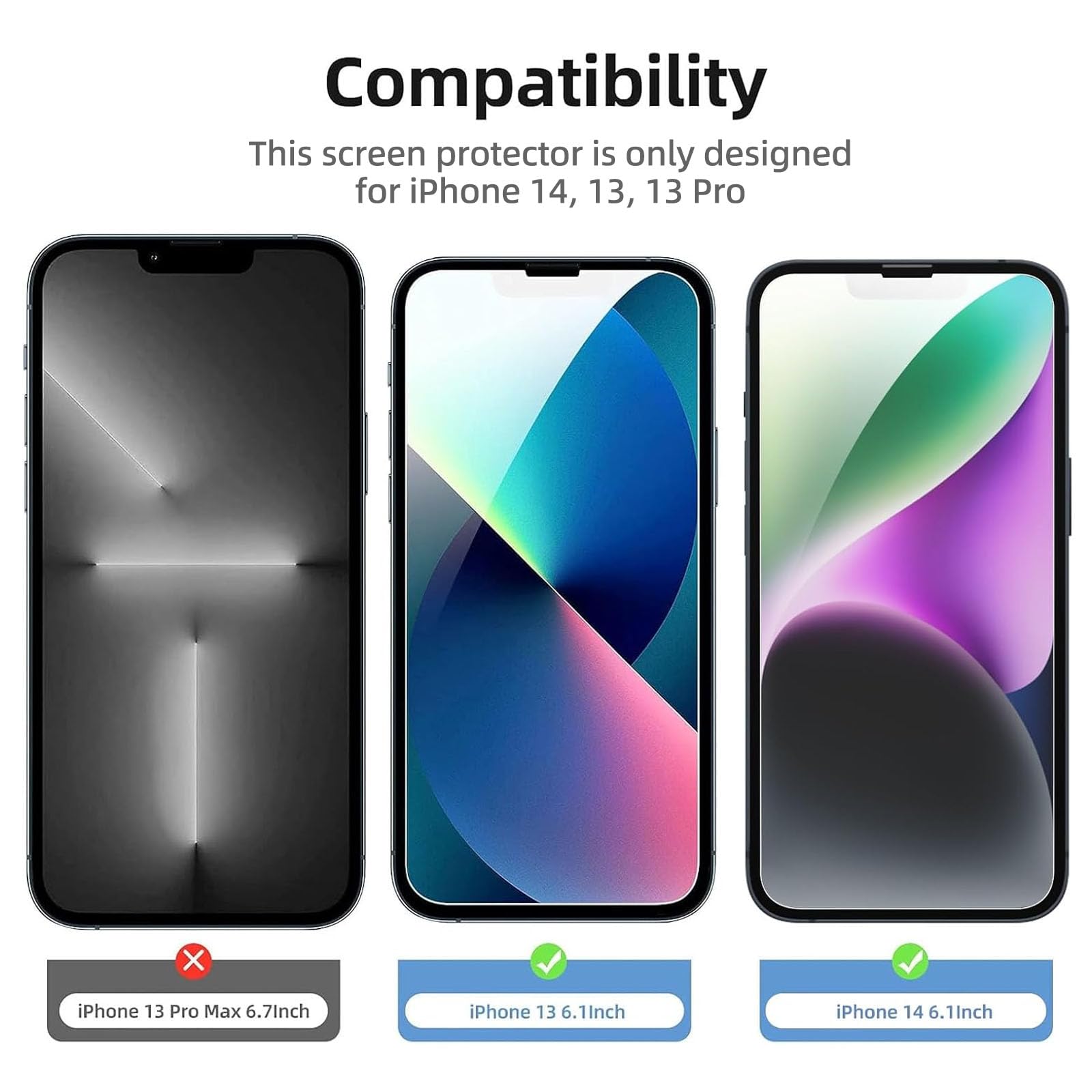 NEW'C 3 sztuki Szkło dla iPhone 14, iPhone 13, iPhone 13 Pro (6,1 cala) Hartowane i Folia Ochronna Ochraniacz Ekranu - Bez pęcherzyków powietrza, odporność na zarysowania