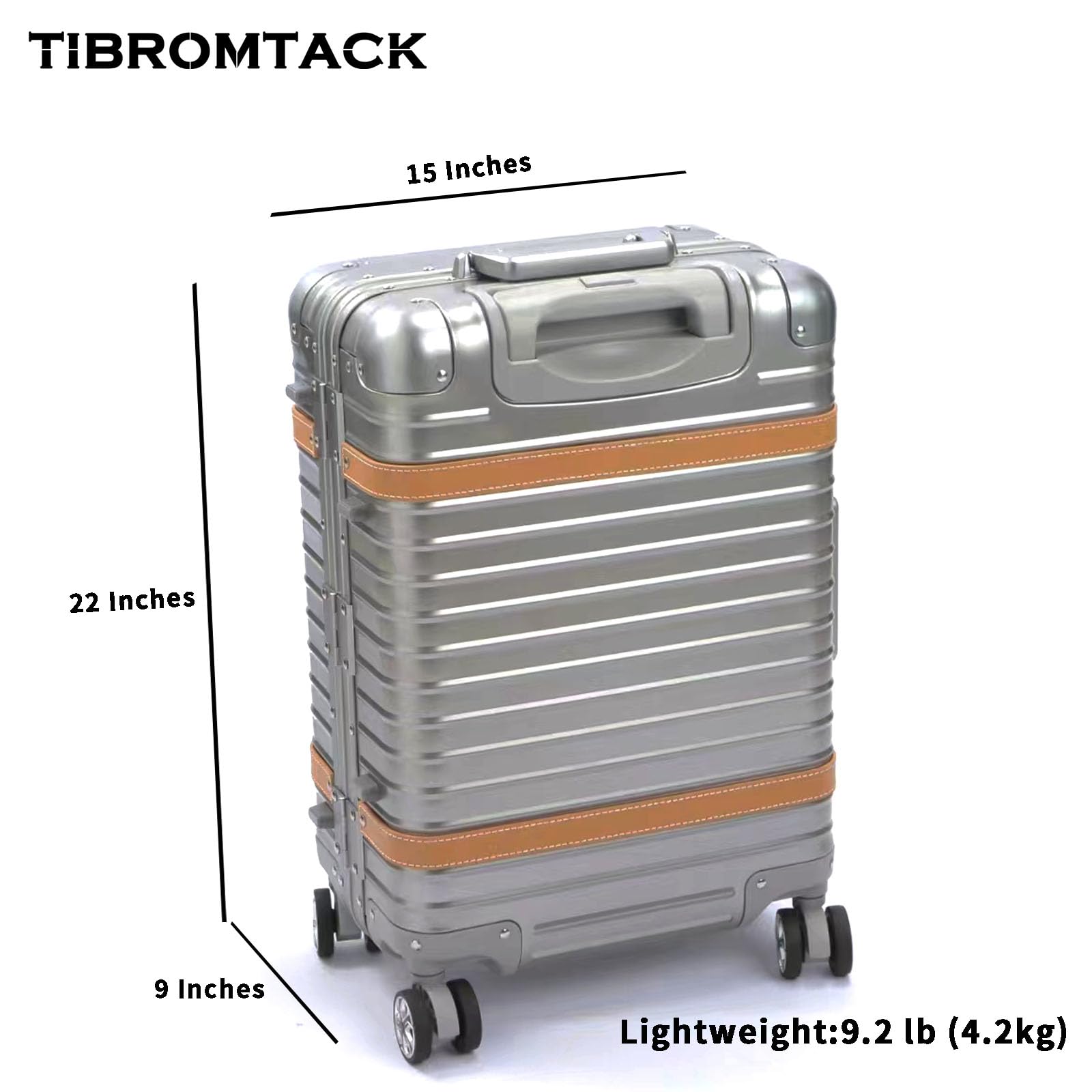Maletas de mano de titanio aprobadas por aerolíneas de 20 pulgadas con ruedas, diseño de lujo, ruedas giratorias, carcasa rígida de metal Titan con bloqueo TSA