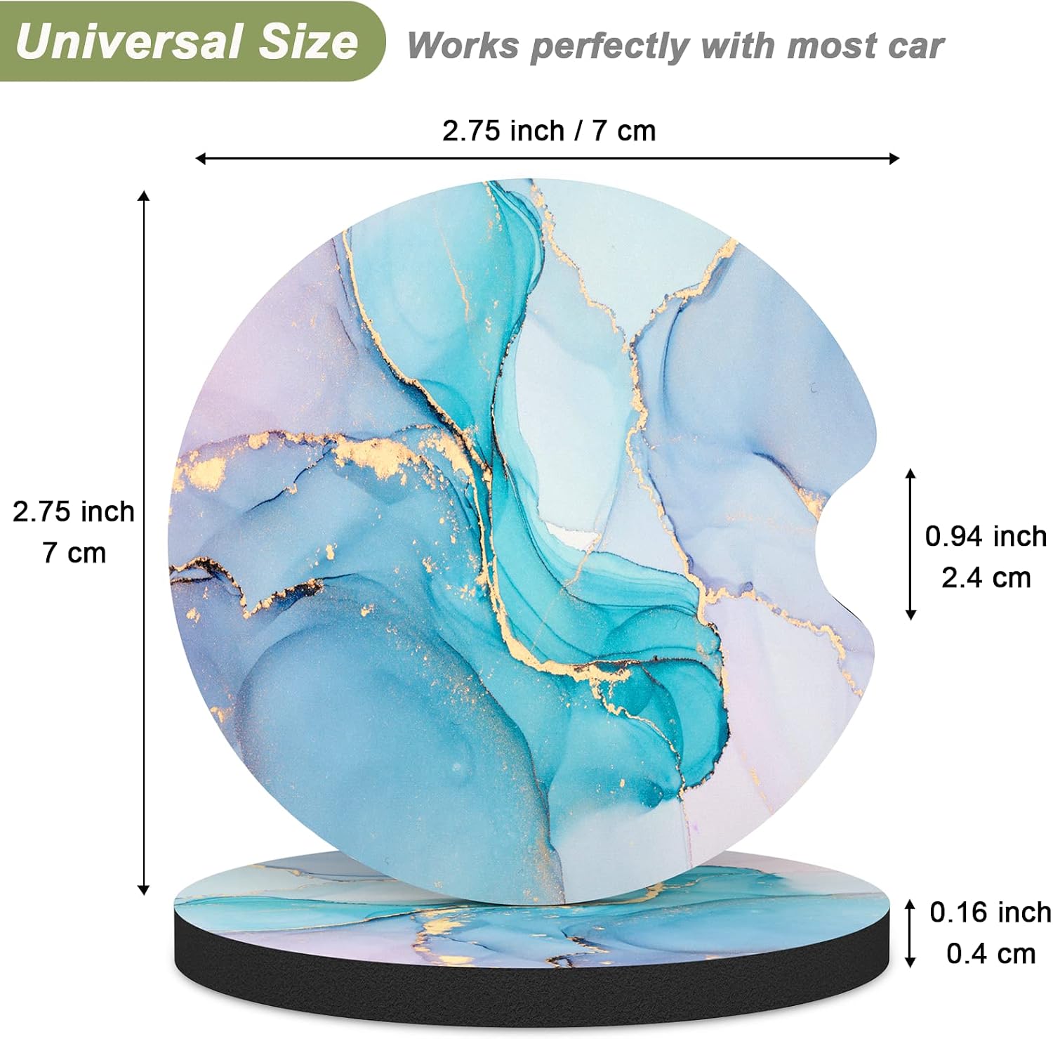 Nipichsha Car Cup Holder Coasters, Car Coasters for Cup Holders, 2 Pack 2.75 in Anti Slip Insert Rubber Mat with A Finger Notch, Cute Auto Interior Accessories for Women Men, Colorful Marble image 2