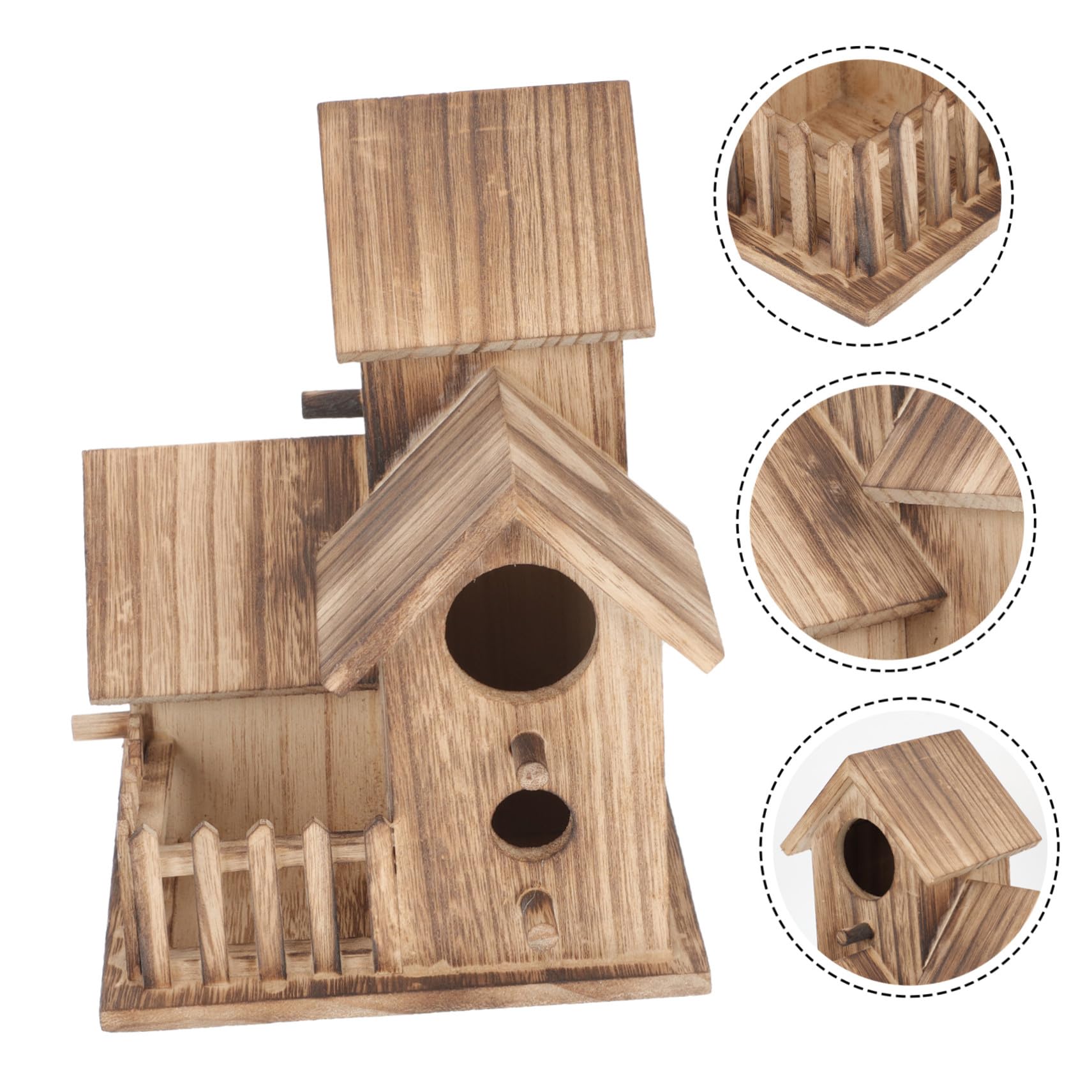 UKCOCO Villa Nido de Pájaro Comedero para Pájaros Independiente Pajarera de Madera Nido de Madera para Jardín Caseta de Anidación para Periquitos Artículos para Periquitos