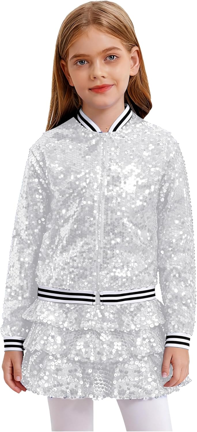 Kids Girls Two Piece Modern Jazz Dancewear Sequins Latin Dance Skirts Outfits Hip Hop Performance Costume