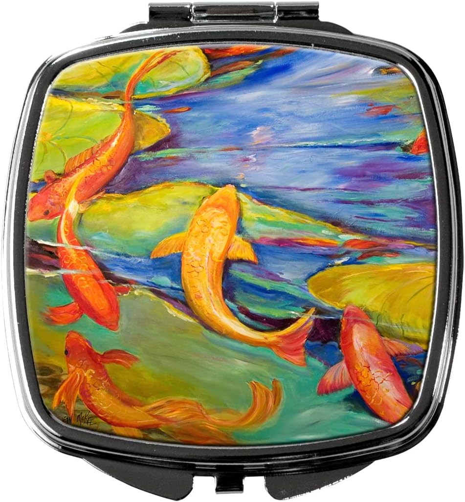 Caroline's Treasures JMK1263SCM Koi Compact Mirror Decorative Travel Makeup Mirror for Women Girls Gifts Pocket Makeup Mirror Folding Handheld