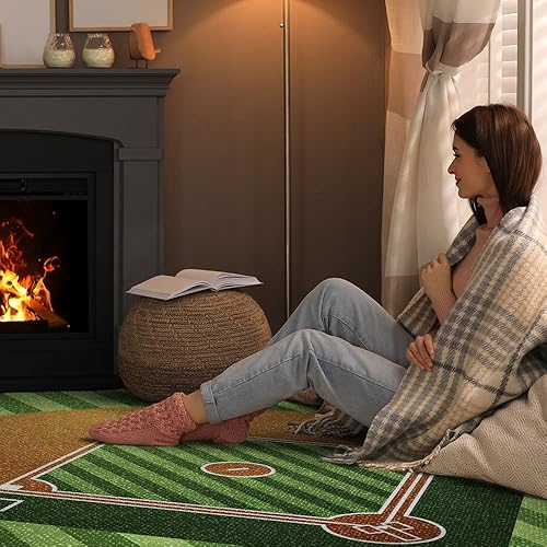 Vista 4 de Alfombra de béisbol personalizada, alfombra de béisbol sucia, alfombra de béisbol para baño, tapete de área de juego de béisbol para niños, sala