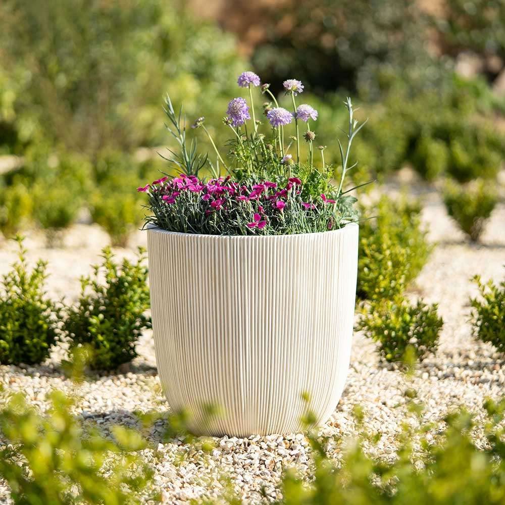 Primrose Small Flower Pot Round Ridged Plastic Planter Plant Pot In White 38Cm (15In)