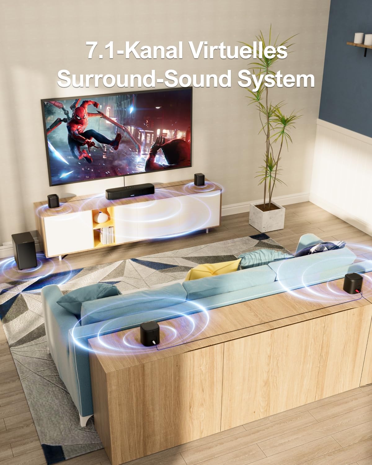 ULTIMEA 7.1ch Soundbar für TV Geräte, Heimkino Surround Sound System, 4 Surround Lautsprechern, 4" Subwoofer, App Steuerung, einstellbarem EQ, Bluetooth® 5.3, Aura A40
