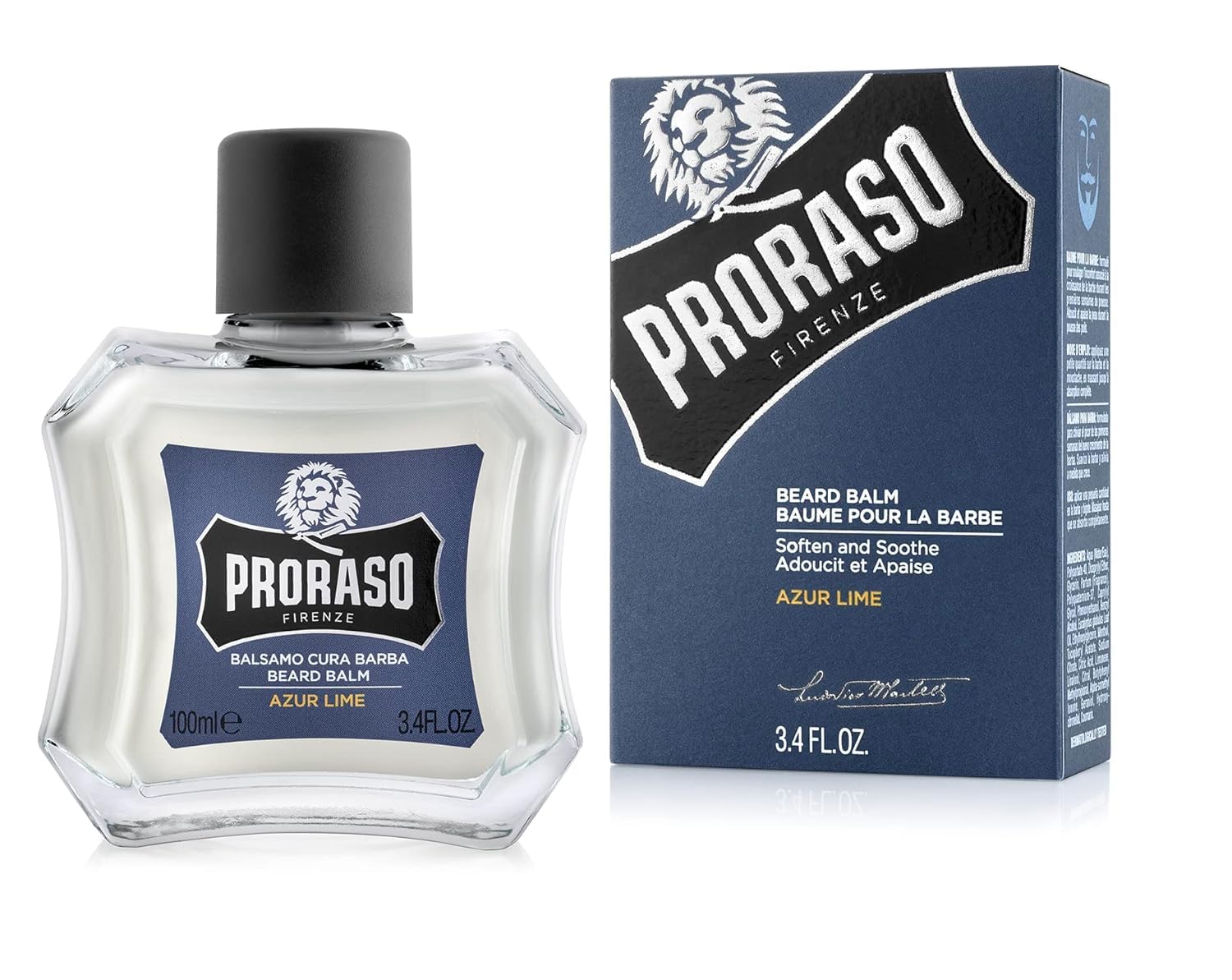 Proraso Bálsamo barba, Azur Lime, 100 ml, bálsamo barba hombre suavizante anti irritaciones, bálsamo para cuidado facial hombre con aroma amaderado