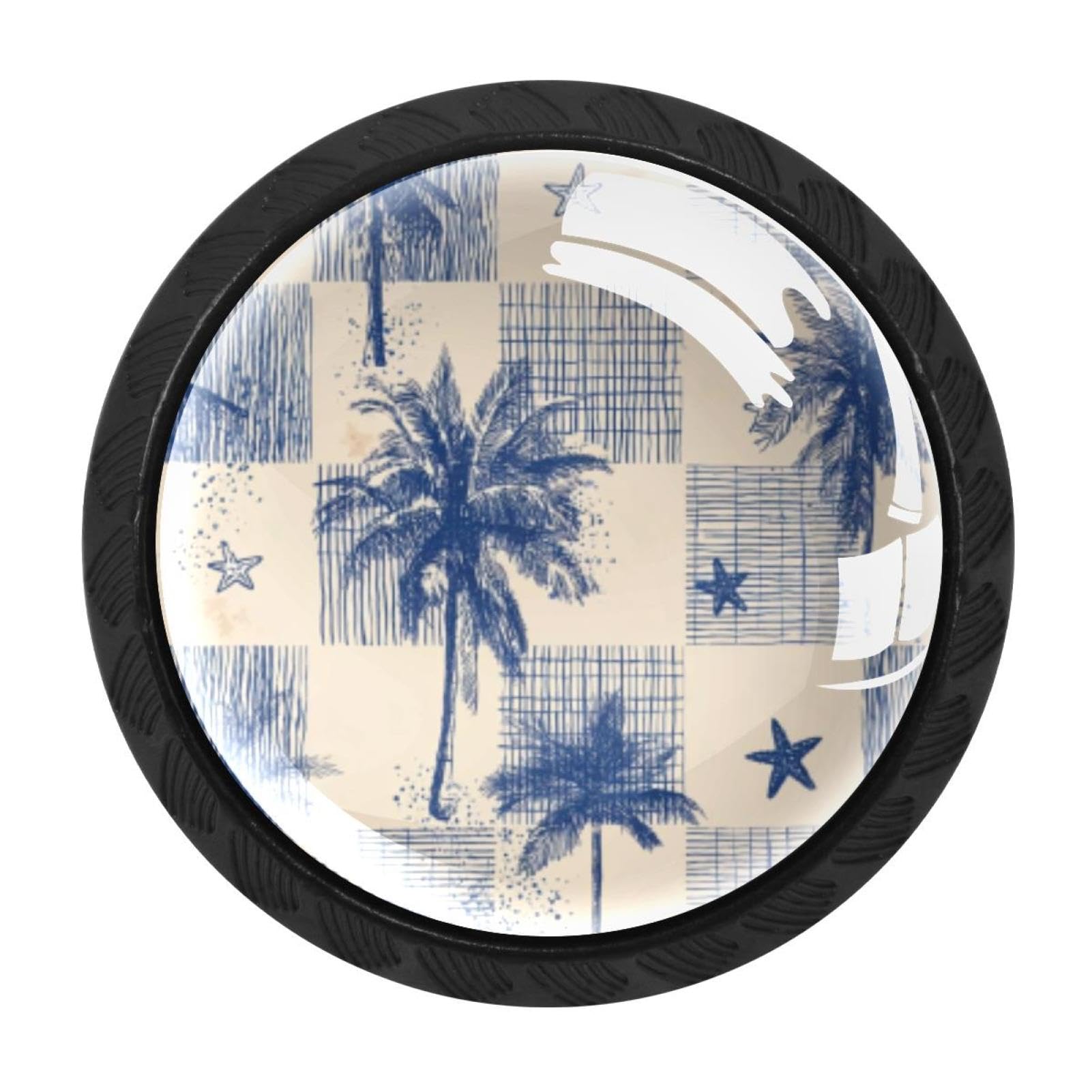 CHENZZZZ 4 Pieces Abstract Palm Trees and Stars (1) Kitchen Cabinet Knobs Drawer Knobs Dresser Knobs Black Knobs Drawer Pulls Dresser Drawer Handles Knobs for Dresser Drawers