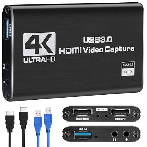 Capture Card, Video Capture Card 4K 1080P 60FPS, HDMI Capture Card Switch, Game Capture Card USB 3.0 for Live Streaming Video Recording, Screen Capture Device Work with PS4/PC/OBS/DSLR/Camera
