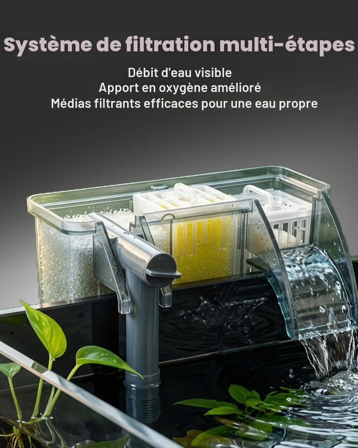 Aquarium de Bureau 40 L – Petit Aquarium en Verre Ultra-Clair avec Filtre autonettoyant, éclairage Puissant, Chauffage, Pierres, Gravier et Outils de Nettoyage