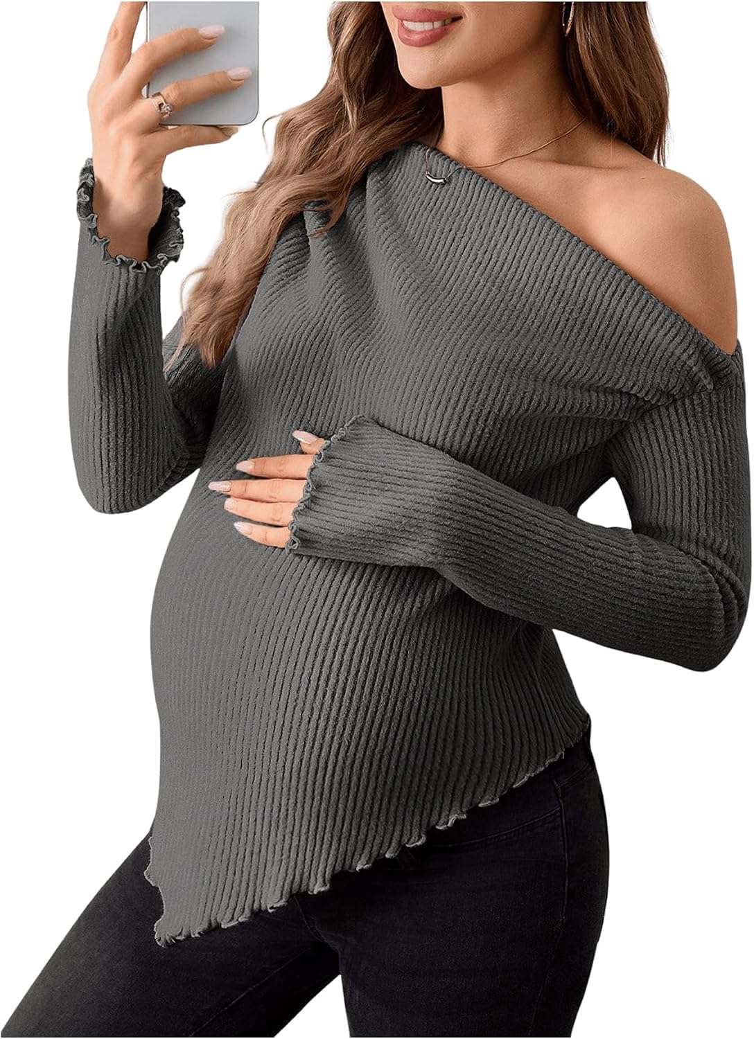 MakeMeChic Women's Maternity Off The Shoulder T Shirts Asymmetrical Tops