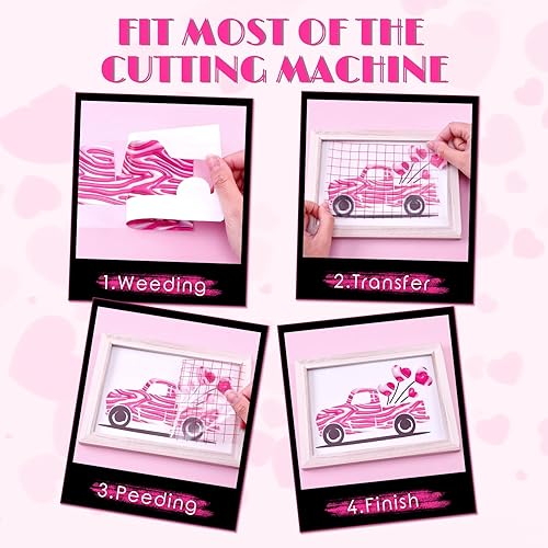 Miniatura 3 de Pink 3D Inflated Permanent Vinyl - 12 Sheets 12"x10" Valentines Permanent Adhesive Vinyl Pink Hearts Patterned Self Adhesive Vinyl Compatible with