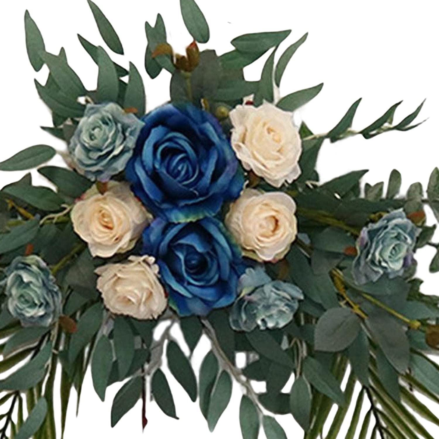 Rose artificiali decorazione fiori di seta foglie verdi appeso ghirlanda scenario scenario soggiorno decorazione (blu)