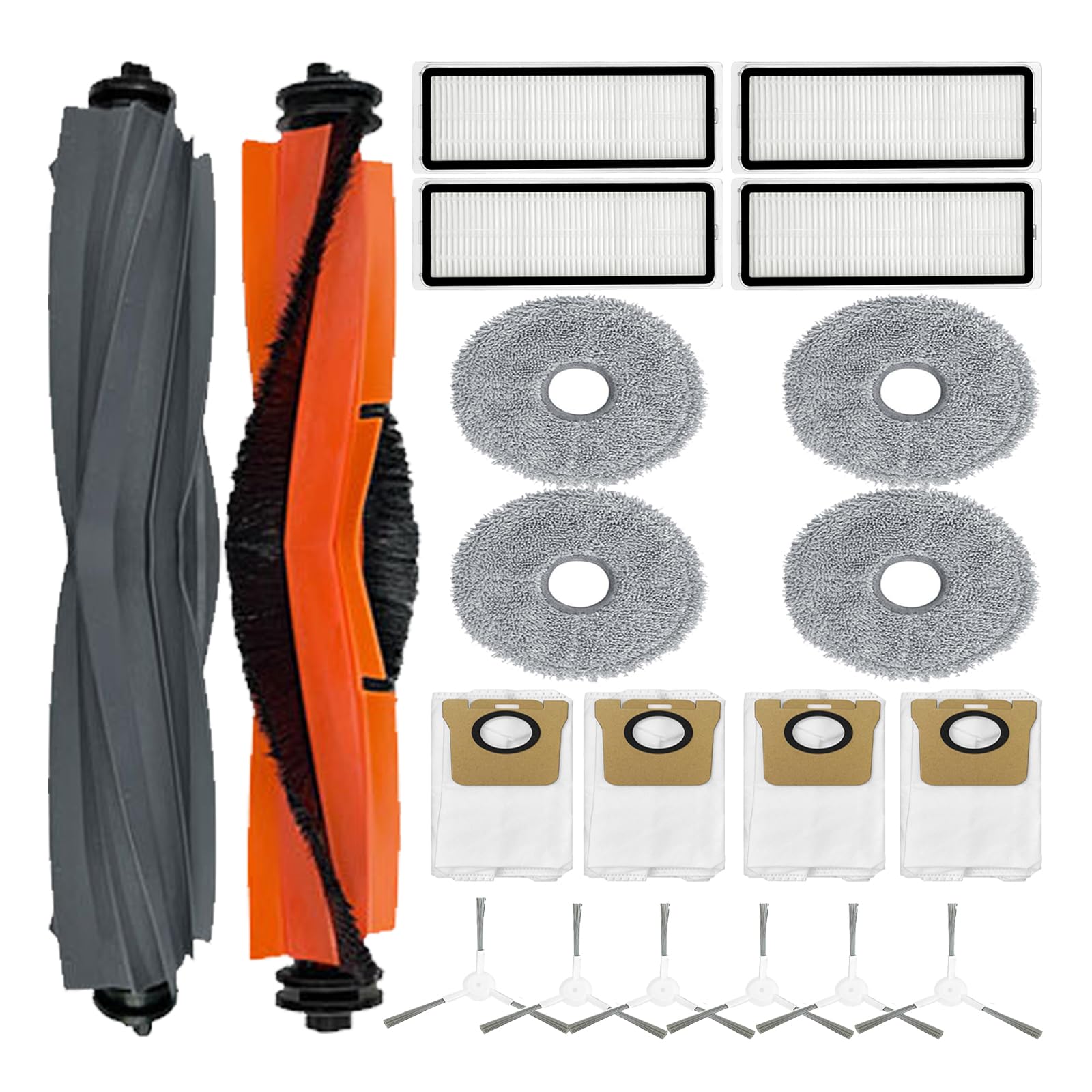 Replacement Parts for Dreametech L20 Ultra :Replace for Dreame L20 Ultra/ L30 Ultra Robot Vacuum 2 Main Brush 6 Side Brush 4 Filter 4 Mop Pad 4 Dust Bag Accessories (20 Pack)